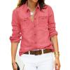 imageluvamia Denim Shirt Women Chambray Jean Western Shirts Long Sleeve Button Down TopsSpiced Coral
