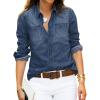 imageluvamia Denim Shirt Women Chambray Jean Western Shirts Long Sleeve Button Down TopsVintage Blue