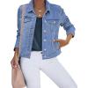 imageluvamia Womens Basic Button Down Stretch Fitted Long Sleeves Denim Jean JacketMedium Blue