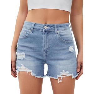 imageluvamia Jean Shorts for Women High Waisted Trendy Summer Casual Ripped Cutoff Stretchy Distressed Denim Shorts JortsBay Blue Rip
