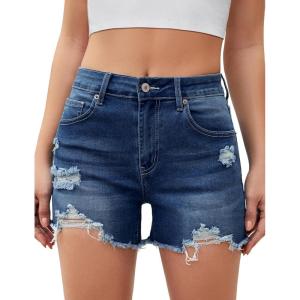 imageluvamia Jean Shorts for Women High Waisted Trendy Summer Casual Ripped Cutoff Stretchy Distressed Denim Shorts JortsDark Blue