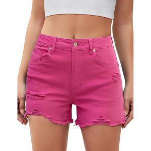imageluvamia Jean Shorts for Women High Waisted Trendy Summer Casual Ripped Cutoff Stretchy Distressed Denim Shorts JortsHot Pink