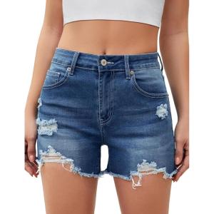 imageluvamia Jean Shorts for Women High Waisted Trendy Summer Casual Ripped Cutoff Stretchy Distressed Denim Shorts JortsLapis Storm