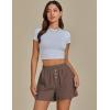 imageluvamia Linen Shorts for Women High Waisted Buttoned Elastic Waist Casual Summer Beach Lounge Comfy Shorts with PocketsBrown