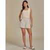 imageluvamia Linen Shorts for Women High Waisted Buttoned Elastic Waist Casual Summer Beach Lounge Comfy Shorts with PocketsParchment