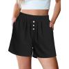 imageluvamia Linen Shorts for Women High Waisted Buttoned Elastic Waist Casual Summer Beach Lounge Comfy Shorts with PocketsBlack