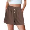 imageluvamia Linen Shorts for Women High Waisted Buttoned Elastic Waist Casual Summer Beach Lounge Comfy Shorts with PocketsBrown