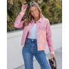 imageluvamia Sequin Jackets Women Jean Long Sleeves Trendy Sparkly Night Out Party Concert Stretchy Denim Jacket with PocketsPink