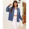imageluvamia Jean Jacket Women Trendy Rhinestones Pearls Embellished Sparkly Frayed Hem Oversized Denim Jackets with PocketsThousand Oceans Blue