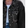 imageluvamia Jean Jacket Women Trendy Rhinestones Pearls Embellished Sparkly Frayed Hem Oversized Denim Jackets with PocketsWashed Black