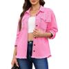 imageluvamia Jean Jacket Women Trendy Rhinestones Pearls Embellished Sparkly Frayed Hem Oversized Denim Jackets with PocketsLilac Rose