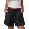 imageluvamia Casual Shorts for Women High Waisted Pull On Elastic Waist Drawstring Summer Trendy Beach Shorts with PocketsBlack