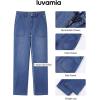 imageluvamia Straight Leg Jeans for Women Trendy High Waisted Stretchy Denim Pants Ankle Length Patch Pocket Trouser JeansClassic Blue