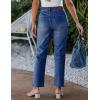 imageluvamia Straight Leg Jeans for Women Trendy High Waisted Stretchy Denim Pants Ankle Length Patch Pocket Trouser JeansClassic Blue