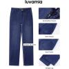 imageluvamia Straight Leg Jeans for Women Trendy High Waisted Stretchy Denim Pants Ankle Length Patch Pocket Trouser JeansDarkness Blue