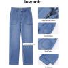 imageluvamia Straight Leg Jeans for Women Trendy High Waisted Stretchy Denim Pants Ankle Length Patch Pocket Trouser JeansMedium Blue