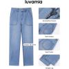 imageluvamia Straight Leg Jeans for Women Trendy High Waisted Stretchy Denim Pants Ankle Length Patch Pocket Trouser JeansSoft Blue