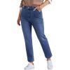 imageluvamia Straight Leg Jeans for Women Trendy High Waisted Stretchy Denim Pants Ankle Length Patch Pocket Trouser JeansClassic Blue