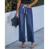 imageluvamia Wide Leg Jeans Woman High Waisted Trendy Drawstring Stretchy Denim Pants Relaxed Fit Trouser JeansClassic Blue