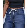 imageluvamia Wide Leg Jeans Woman High Waisted Trendy Drawstring Stretchy Denim Pants Relaxed Fit Trouser JeansClassic Blue