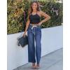 imageluvamia Wide Leg Jeans Woman High Waisted Trendy Drawstring Stretchy Denim Pants Relaxed Fit Trouser JeansClassic Blue