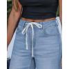 imageluvamia Wide Leg Jeans Woman High Waisted Trendy Drawstring Stretchy Denim Pants Relaxed Fit Trouser JeansSeaside Blue