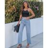 imageluvamia Wide Leg Jeans Woman High Waisted Trendy Drawstring Stretchy Denim Pants Relaxed Fit Trouser JeansSeaside Blue