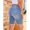 imageluvamia Bermuda Jean Shorts for Women Knee Length High Waisted Trendy Cuffed Hem Long Stretchy Denim Shorts Summer JortsBay Blue
