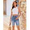imageluvamia Bermuda Jean Shorts for Women Knee Length High Waisted Trendy Cuffed Hem Long Stretchy Denim Shorts Summer JortsBay Blue