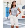 imageluvamia Bermuda Jean Shorts for Women Knee Length High Waisted Trendy Cuffed Hem Long Stretchy Denim Shorts Summer JortsCream White