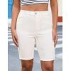 imageluvamia Bermuda Jean Shorts for Women Knee Length High Waisted Trendy Cuffed Hem Long Stretchy Denim Shorts Summer JortsCream White