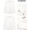 imageluvamia Bermuda Jean Shorts for Women Knee Length High Waisted Trendy Cuffed Hem Long Stretchy Denim Shorts Summer JortsCream White