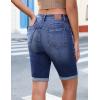 imageluvamia Bermuda Jean Shorts for Women Knee Length High Waisted Trendy Cuffed Hem Long Stretchy Denim Shorts Summer JortsDarkness Blue