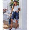 imageluvamia Bermuda Jean Shorts for Women Knee Length High Waisted Trendy Cuffed Hem Long Stretchy Denim Shorts Summer JortsDarkness Blue
