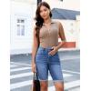 imageluvamia Bermuda Jean Shorts for Women Knee Length High Waisted Trendy Cuffed Hem Long Stretchy Denim Shorts Summer JortsMedium Blue