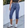 imageluvamia Capri Jeans for Women Trendy Mid Rise Distressed Raw Hem Casual Summer Stretchy Denim Capris Pants Relaxed FitClassic Blue