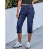 imageluvamia Capri Jeans for Women Trendy Mid Rise Distressed Raw Hem Casual Summer Stretchy Denim Capris Pants Relaxed FitDarkness Blue