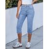 imageluvamia Capri Jeans for Women Trendy Mid Rise Distressed Raw Hem Casual Summer Stretchy Denim Capris Pants Relaxed FitSeaside Blue