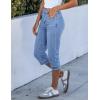 imageluvamia Capri Jeans for Women Trendy Mid Rise Distressed Raw Hem Casual Summer Stretchy Denim Capris Pants Relaxed FitSeaside Blue