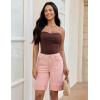 imageluvamia Jean Bermuda Shorts for Women High Waisted Knee Length Cuffed Long Stretchy Denim Shorts Loose Summer JortsCandy Pink