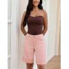 imageluvamia Jean Bermuda Shorts for Women High Waisted Knee Length Cuffed Long Stretchy Denim Shorts Loose Summer JortsCandy Pink