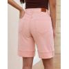 imageluvamia Jean Bermuda Shorts for Women High Waisted Knee Length Cuffed Long Stretchy Denim Shorts Loose Summer JortsCandy Pink