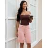 imageluvamia Jean Bermuda Shorts for Women High Waisted Knee Length Cuffed Long Stretchy Denim Shorts Loose Summer JortsCandy Pink