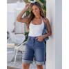 imageluvamia Jean Bermuda Shorts for Women High Waisted Knee Length Cuffed Long Stretchy Denim Shorts Loose Summer JortsClassic Blue