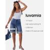 imageluvamia Jean Bermuda Shorts for Women High Waisted Knee Length Cuffed Long Stretchy Denim Shorts Loose Summer JortsClassic Blue