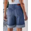 imageluvamia Jean Bermuda Shorts for Women High Waisted Knee Length Cuffed Long Stretchy Denim Shorts Loose Summer JortsClassic Blue