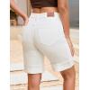 imageluvamia Jean Bermuda Shorts for Women High Waisted Knee Length Cuffed Long Stretchy Denim Shorts Loose Summer JortsCream White