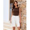 imageluvamia Jean Bermuda Shorts for Women High Waisted Knee Length Cuffed Long Stretchy Denim Shorts Loose Summer JortsCream White