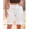 imageluvamia Jean Bermuda Shorts for Women High Waisted Knee Length Cuffed Long Stretchy Denim Shorts Loose Summer JortsCream White
