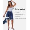 imageluvamia Jean Bermuda Shorts for Women High Waisted Knee Length Cuffed Long Stretchy Denim Shorts Loose Summer JortsDarkness Blue